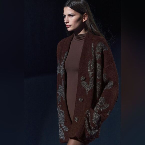 NWT ZARA KNIT COAT WITH METALLIC THREAD Wine | 2756/128/6 - Picture 6 of 16